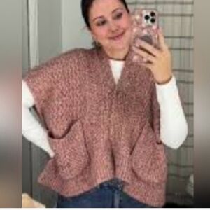 Cozy Rose Marled Knit Pocket Sweater - Women One Size